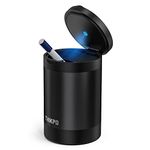 THIKPO Car Ashtray with Lid, Portable Ashtray for Car, Mini Car Trash Can, Detachable Stainless Steel Smokeless Ash Tray with LED Blue Light