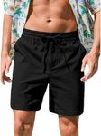 RQP Mens Cotton Linen Short Drawstring Button Stretch Vacation Shorts,Black