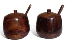 Jtku Handicraft01 Wooden Sugar Pot, Salt Pot, Spice Pot, Pickle Jar, Jam Jar Masala Box & Multi use Pot, Jar, Containers & Bowl with Spoon (Pack of 2)