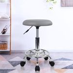 CRAFTSPEN - Swivel Rolling Stool with Footrest Height 16 to 20.5 inches Adjustable PU Leather Doctor Salon Vanity Spa Massage Office Stool Chair Small (Grey) 1pc