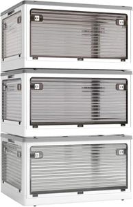 Cearsoer 3-Pack 83L Stackable Storage Bins with Lids and Wheels, Foldable Storage Boxes Collapsible Organizers for Home Organization, Storage Cabinets for Outdoor Camping, White