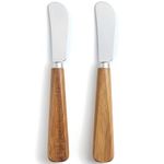LacusMare Butter Knife Set of 2 - Premium Acacia Wooden Butter Knife & Butter Spreader - Stainless Steel Easy Spread Blade for Cold Butter, Jam, Cheese & Charcuterie Board (17cm)