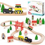 Tiny Land Wooden Train Set for Toddler, Toy Tracks, Engine, Passenger Car (37-Piece Play Kit) Kids Friendly Building & Construction | Expandable, Changeable | Fun for Girls & Boys