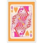 Liyark Modern Pink and Orange Queen of Hearts Poster Funny Poker canvas wall art Retro Trendy Preppy prints painting for Teen Girl Dorm Bedroom Living Room wall decor for 16x24in Unframed