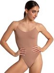 Capezio Women's Camisole Leotard With Clear Transition Straps, Suntan, X-Small