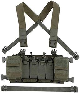 Tactical Chest Vest Rig Adjustable X Harness with 5.56 9mm Rifle Mag Pouches for Airsoft Shooting Wargame Paintball