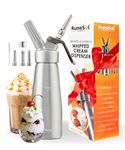 Runesol Professional Aluminium Whipped Cream Dispenser 500ml, Easy Clean Leak Free, 3 Stainless Steel Nozzles, Cream Whippers, Whipping Foam Syphon, Chef Espuma Gun, Whip Cream Desserts, Baking Gift