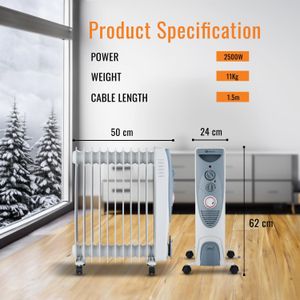 PureMate 2500W Oil Filled Radiator Heater – Portable Electric