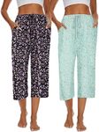 Kabento Womens 2 Pack Capri Pajama Pants Drawstring Pj Bottoms with Pockets, Blue & Purple, XX-Large