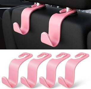 Amooca Car Seat Headrest Hook 4 Pack Hanger Storage Organizer Universal for Handbag Purse Coat Universal fit Vehicle Car Pink with Clip