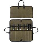 Chefs Knife Roll Bag, 16OZ Waxed Canvas Knife Bag, Portable 7 Slots Knife Case, Multi-function Cutlery Knives Pouch Holder Knife Wrap Wallet Storage Bag for Home Kitchen Traveling Camping (Army Green)