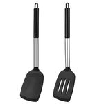 Vicloon Silicone Spatula, 2 Pcs Silicone Solid Turner, Non Stick Slotted Spatula Set, High Heat Resistant BPA Free Cooking Utensils, Black Silicone Spatula for Fish, Egg, Pancake - Silicone