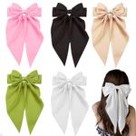 RedChimes Korean Large Hair Silky Satin Bow Clips with Strong Metal Barrettes Clip Ribbon Scarf Clips For Women and Girls Large Vintage Bowknot Hair Accessories Multicolor (Pack of 5 Style 1, Large)