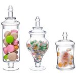 MyGift Clear Glass Apothecary Jars with Lid, Decorative Footed Vase, Candy Buffet Containers Set of 3