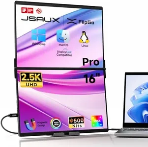 JSAUX FlipGo 16" Pro 2.5K Dual Screen Portable Monitor, Triple Laptop Screen Extender | DisplayLink | HiDPI | One Cable to Dual IPS Screen | Built-in HUB | Magnetic Design for Windows, Linux, MacOS