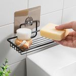 Everline - Metal Magic Sticker Series Self Adhesive - Kitchen Bathroom Soap Stand Dish Sink Wall Holder Mild Steel - Black (Pack of 2)