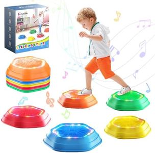 Holyton Music & Light up stepping stones for kids,5 pcs Stepping Stone,Non-Slip,Encourage Toddler Balance,toddler step stone,sensory stepping stones for 3 4 5 6 years old,Indoor & Outdoor Play