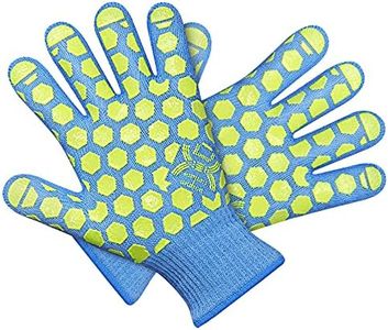 J H Heat Resistant Oven Mitts: EN407 Certified 932 °F, 2 Layers Silicone Coating, BBQ & Oven Gloves for Cooking, Kitchen, Fireplace, Grilling (Women Fits All, Sky-Blue Shell with Yellow Coating)