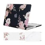 MOSISO Compatible with MacBook Pro 13 inch Case 2015 2014 2013 end 2012 A1502 A1425 with Retina Display, Protective Plastic Peony Hard Shell Case & Keyboard Cover Skin & Screen Protector, Black