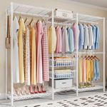 Wire Garment Rack,Heavy Duty Clothes Rack for Hanging Clothes,Compact Large Size Armoire Storage Rack,Metal Clothing Rack with 4 Hanger Rod,4 Adjustable Large Shelves,2 Small Shelves and 2 deep basket