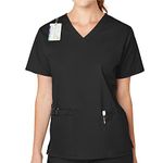 WONDERWINK Women's Wonderwork V-Neck Scrub Top, Black, Medium