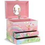 Jewelkeeper Musical Jewelry Box for Girls with 2 Drawers, Rainbow Ballerina Jewelry Boxes, Swan Lake Tune & Spinning Ballerina Doll, Girls Gifts