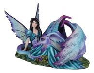 Ebros Gift Twilight Slumber Enchanted Fairy with Dream Weaver Purple Dragon Sleeping On Her Lap Amy Brown Figurine DIY Ideas Collectible Fairies Elf Nymph Pixies Fantasy FAE Garden