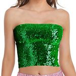 Womens Sparkly Sequin Mermaid Crop Tops, Strapless Metallic Tube Tops for Party Clubwear, Green, Medium