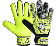 GOALIEX Soccer Goalie Gloves, Football Goalkeeper Gloves for Kids Boys Youth Children Double Wrist Along 4mm Super Grip Palm (Yellow/Black, Size 5 Suitable for 9-12 Years)