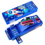 LilyBeauty Pop Up Multifunction Pencil Case for Girls and Boys, Cute Cartoon Organizer Stationery with Lock, Sharpener, Schedule, Whiteboard, School Supplies, Best Gifts for Kids(Rocket)