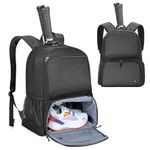 DSLEAF Tennis Bag Holds 2 Rackets, Tennis Backpack with Separate Ventilated Shoe Compartment Up to Mens 13 for Tennis/Pickleball/Badminton/Squash Sports