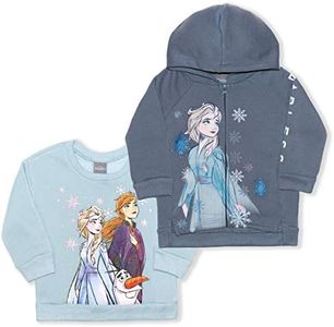 Disney Frozen Girl's 2-Piece Zip Up Hoodie and Crewneck Sweatshirt Set, Blue, Size 2T