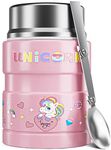 Charcy 17oz Kids Thermo for Hot Food - Soup Thermo with Folding Spoon - Insulated Food Jar for Hot & Cold Food - Pink Hourse