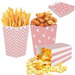 24Pcs Popcorn Favor Boxes, Striped Paper Popcorn Sweet Candy Containers Cardboard Popcorn Treat Boxes, Retro Popcorn Bags for Party Birthday Film Movie Night Carnivals Sleepover Party Treats (Pink)