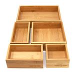 Bamboo Drawer Organiser - Set of 5 | 5 Piece Durable Wood Storage Boxes | Assorted Sizes | Versatile & Configurable | Home Storage Solution | M&W