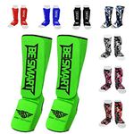 Be Smart Kids, Adults, Youth, Men and Women Muay Thai MMA Kickboxing Shin Guards, Instep Guard Training, Sparring Protective Gear Equipment Shin Kick Pads (Green, XXS (9 to 13 Years))