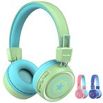 Kids Bluetooth Headphones with Microphone New bee Bluetooth 5.0 Wireless Kids Headphones with 32H Playtime/94dB Volume Limited On Ear Headphones for School/Girls/Boys/iPad/Fire Tablet (Green)