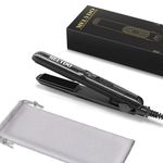 MELYDO Mini Hair Straightener 0.7" Portable Travel Flat Iron for Short Hair, Bangs & Beard - Ceramic Tourmaline Plates, Dual Voltage 100-240V, 60s Fast Heat, Heat Resistant Pouch