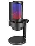 FIFINE AmpliGame Gaming Microphone, USB PC Mic for Streaming, Podcasts, Recording, Condenser Computer Desktop Mic on Mac/PS4/PS5, with RGB Control, Mute Touch, Headphone Jack, Pop Filter, Stand-A8