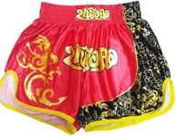 TAIKMD Muay Thai Shorts for Children Traditional MMA Gym Kickboxing Boxing Training Active Shorts, Red, X-Small