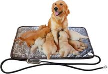 Dog Heating Pad Heated Dog Bed Indoor,Electric Heating Mat for Dog House Crate Pad for Small Medium Pet Cat Puppy Waterproof Easy Clean Long Chew Proof Cord Gray,34"x21",30-60W (Flower Print)