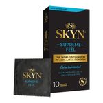 SKYN Supreme Feel Extra Lubricated Condoms, Pack of 10, SKYNFEEL Latex Free Condoms for Men, Regular Size, Strong & Thin, Smooth Straight Shape, Lubricated, 53mm Wide