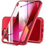 DOSNTO Double Sided Clear Case for iPhone 13 (6.1''), Front and Back Full Body 360 Shockproof Drop Protection Phone Case Built-in Tempered Glass Screen Protector Rugged Phone Cover, Red