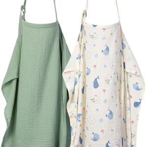 ANYEDDE 2-Pack Nursing Cover for Baby Breastfeeding - Muslin Breastfeeding Covers for Women Nursing, Breathable, Soft Arch Neckline, Green & Whale