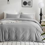 JELLYMONI Cotton Duvet Cover Queen Size - 100% Washed Cotton Linen Like Textured Comforter Cover, 3 Pieces Breathable Soft Bedding Set with Zipper Closure (Light Gray, Queen 90"x90")