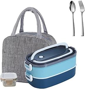 LUNALING Porta Pranzo da Lavoro a 2 Strati Senza perdite, bento Box da 1600 ml/56oz, Adatto per Studio e Lavoro. Scatola bento (con Borsa Isolante), Riscaldamento a microonde.