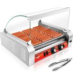 Fizix 1670W Hot Dog Roller Machine,Stainless Steel 11 Rollers 30 Hot Dog Roller Grill Cooker Machine with Dust Cover,Sausage Grill with Dual Temp Control and LED Light/Detachable Drip Tray