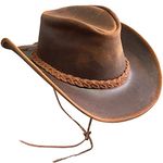 BRANDSLOCK Cowboy Hat Women Men Real Leather Western Style Wide Brim Cowgirl Hat Shapeable Lightweight Handcrafted Durable Bush Hat Brown