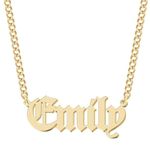 Personalized Name Necklace with Cuban Chain 18K Gold Plated Nameplate Pendant Customized Jewelry Birthday Gift for Women