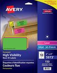 Avery Fluorescent Neon Labels, 4" x 2", Assorted Fluorescent Neon Colours, 150 Labels, Rectangle, Permanent (5973) Made in Canada